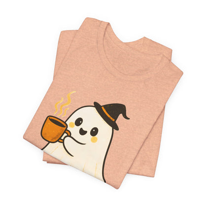 Cute Ghost Coffee Tee, Unisex Halloween Shirt, Funny Pumpkin Spice T-Shirt, Fall Fashion Top, Holiday Gift Idea