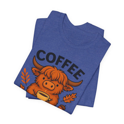 Coffee Lover’s Unisex Tee | Cute Cow Design | Perfect for Casual Gatherings, Birthdays, Coffee Lovers, Gifts