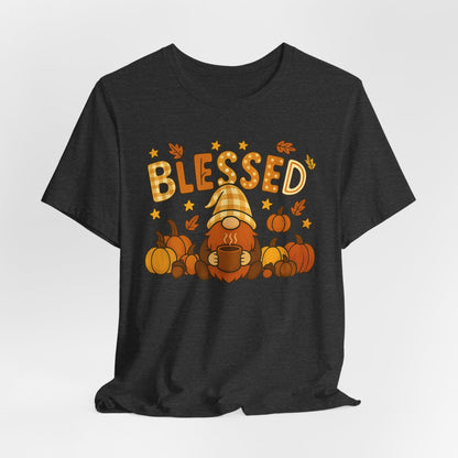 Fall Gnome Blessed Tee, Autumn T-Shirt, Thanksgiving Wear, Seasonal Shirt, Cozy Fall Apparel Gift