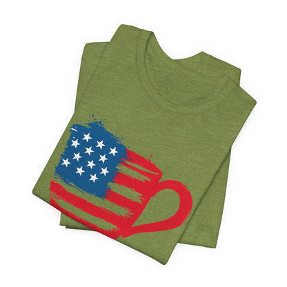 Patriotic Coffee Lover's Tee, Unisex Shirt, Independence Day Apparel, Gift for Barista, American Flag Tee, Casual Wear
