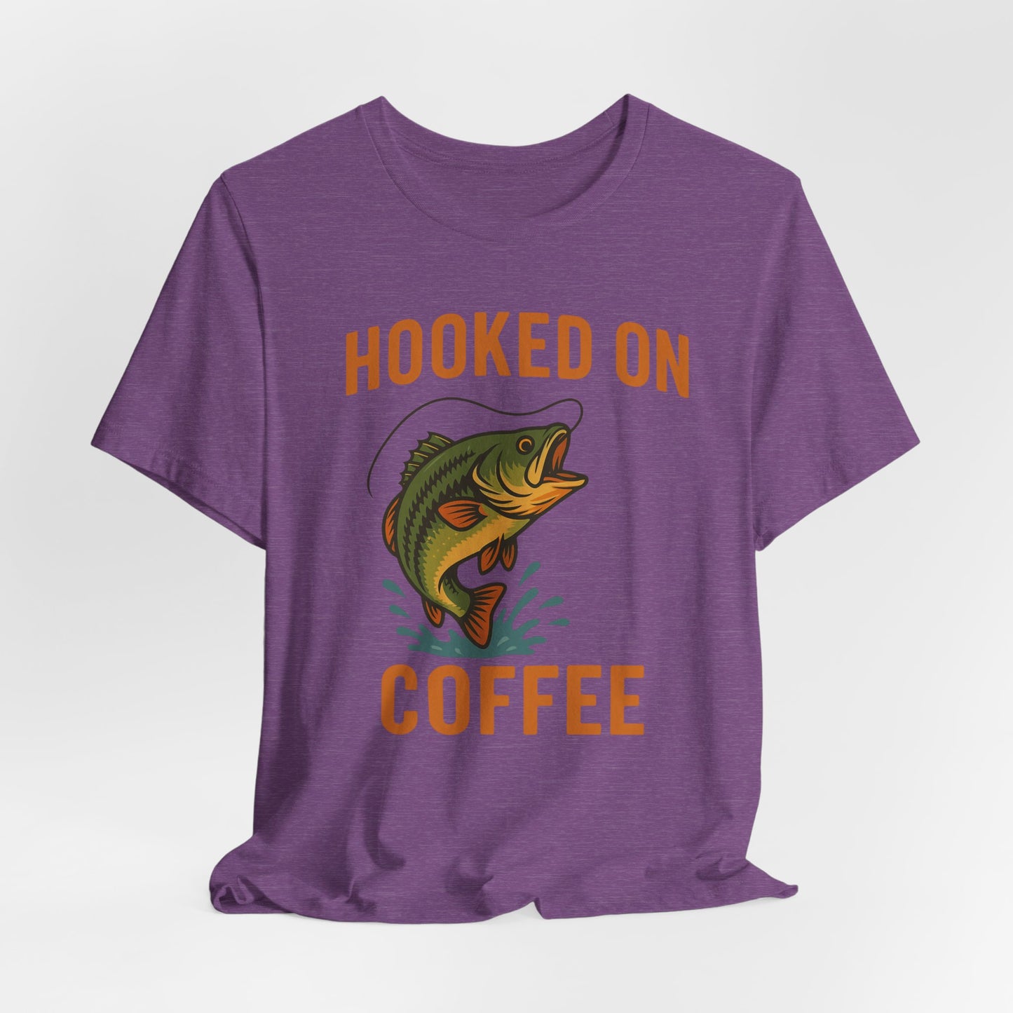 Hooked on Coffee Fishing Tee | Unisex Jersey Short Sleeve T-Shirt, Great for Outdoors, Gifts for Fishermen, Coffee Lovers, Casual Wear