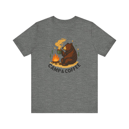 Cozy Campfire T-Shirt, Bear Graphic Tee, Outdoorsy Shirt, Coffee Lovers Gift, Adventure Clothing, Father's Day, Summer Camping Gear