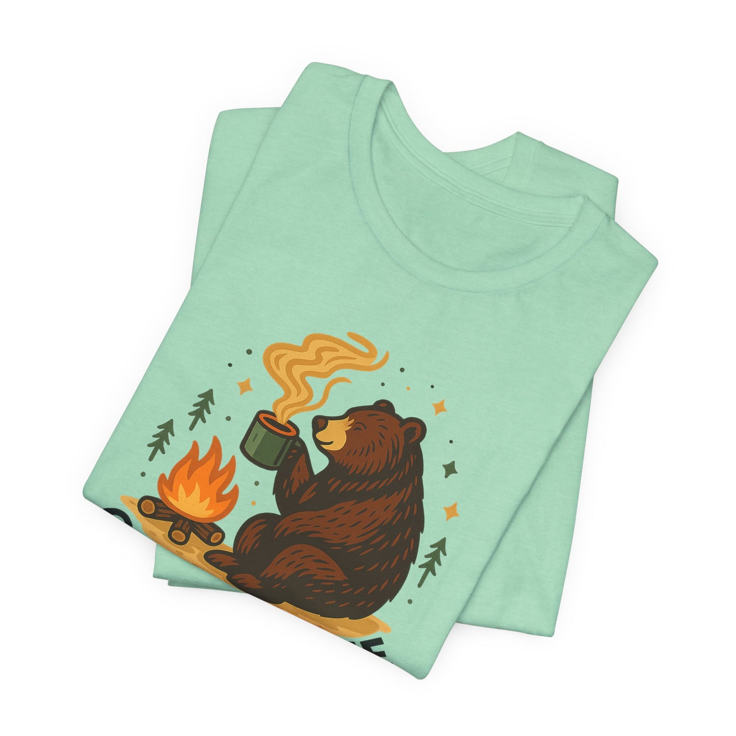 Cozy Campfire T-Shirt, Bear Graphic Tee, Outdoorsy Shirt, Coffee Lovers Gift, Adventure Clothing, Father's Day, Summer Camping Gear