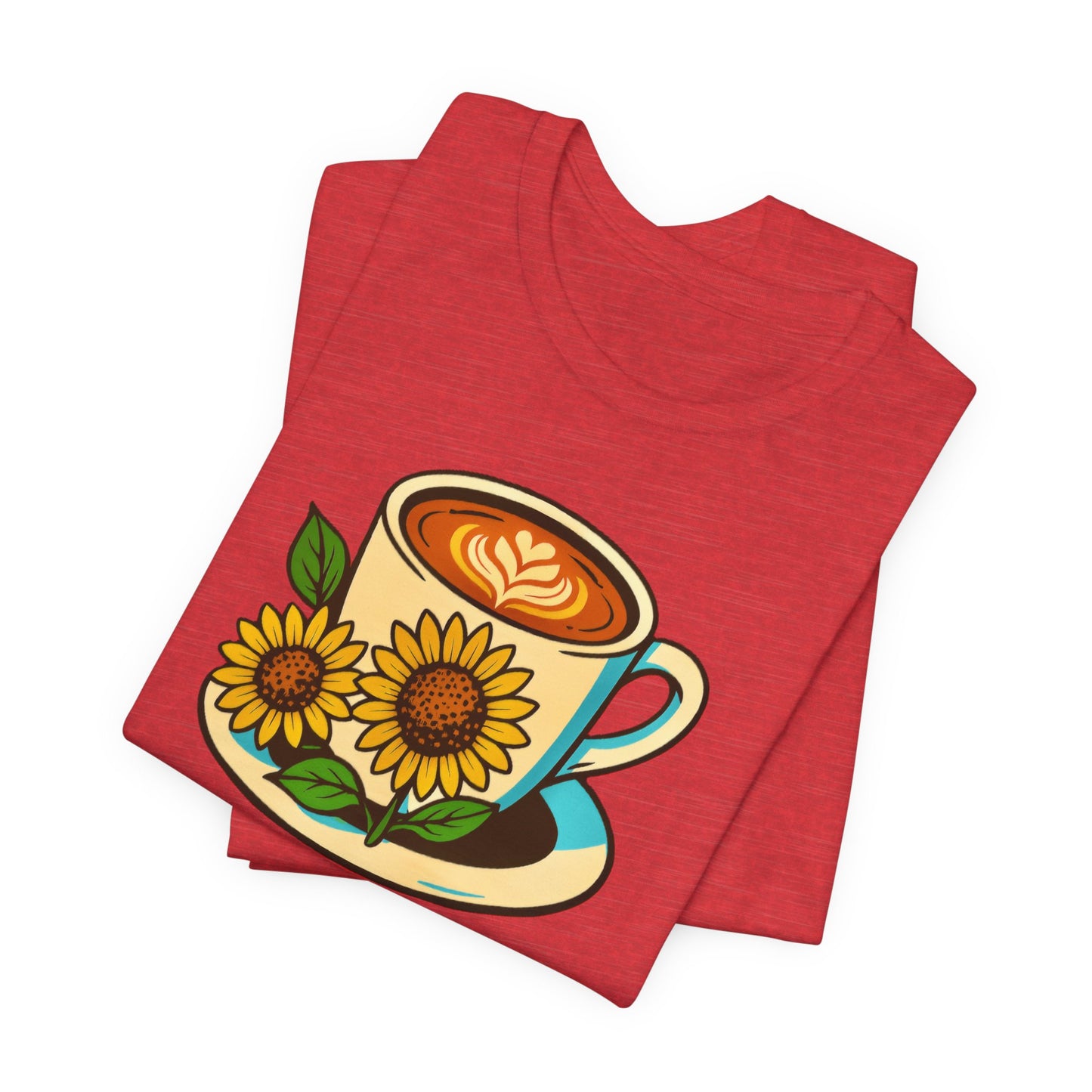 Coffee Lover Tee, Unisex Coffee Short Sleeve Shirt, Sunflower Graphic Tee, Best Gift for Baristas, Casual Summer Wear