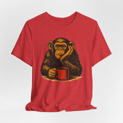 Charming Chimpanzee Coffee Tee, Relaxed Vibes, Gift for Animal Lovers, Everyday Comfort, Perfect for Coffee Lovers