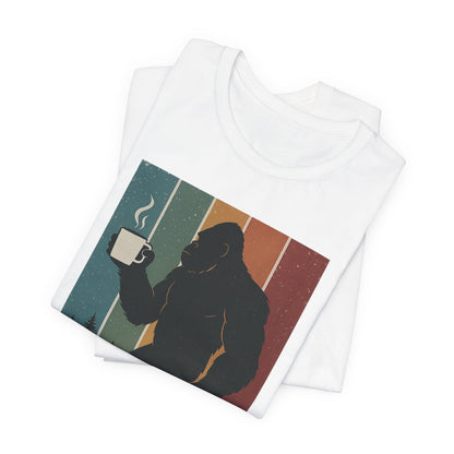 Bigfoot Coffee Lover Shirt – Retro Sasquatch Tee, Funny Outdoor & Nature Gift for Coffee Fans