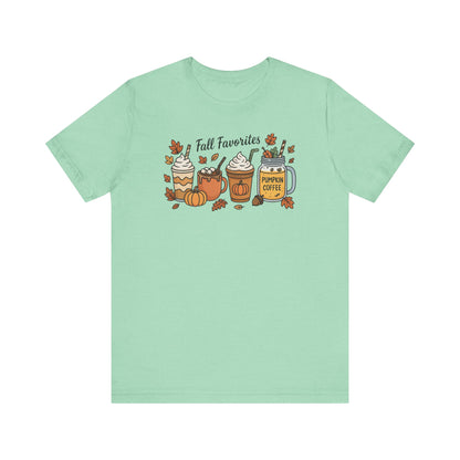 Cozy Fall Favorites Tee | Autumn Shirt, Pumpkin Coffee Top, Unisex Fall T-Shirt, Gift for Coffee Lovers, Seasonal Apparel