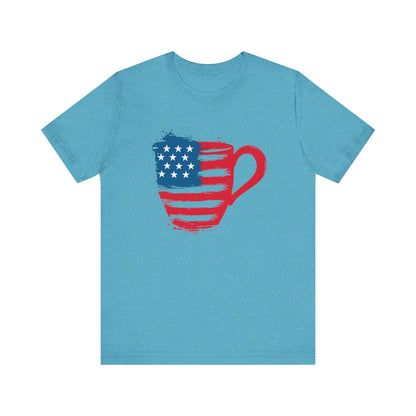Patriotic Coffee Lover's Tee, Unisex Shirt, Independence Day Apparel, Gift for Barista, American Flag Tee, Casual Wear