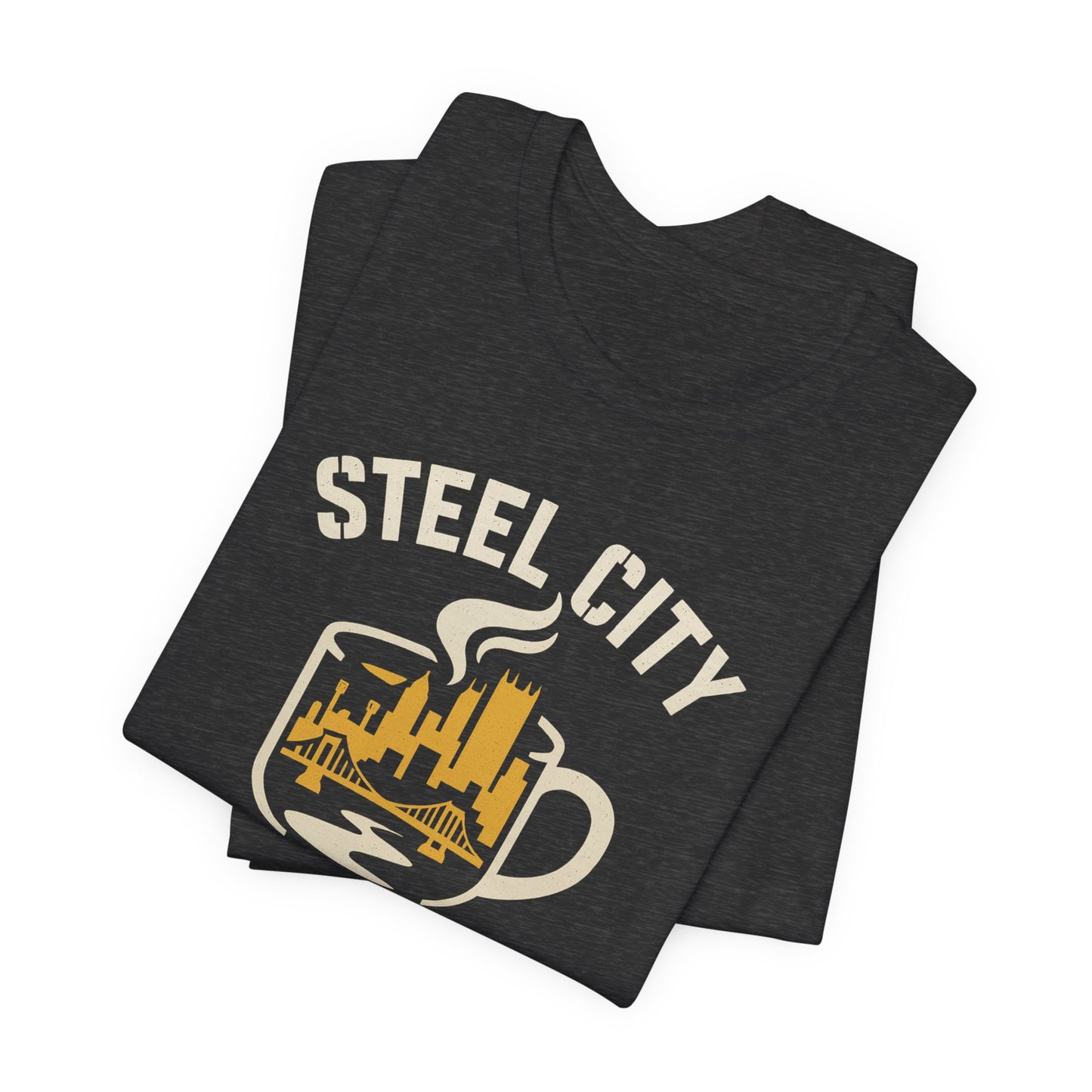 Pittsburgh Strong Coffee Tee, Short Sleeve Shirt, Unisex Graphic T-Shirt, Casual Wear, Gift for Coffee Lovers, Pittsburgh Pride