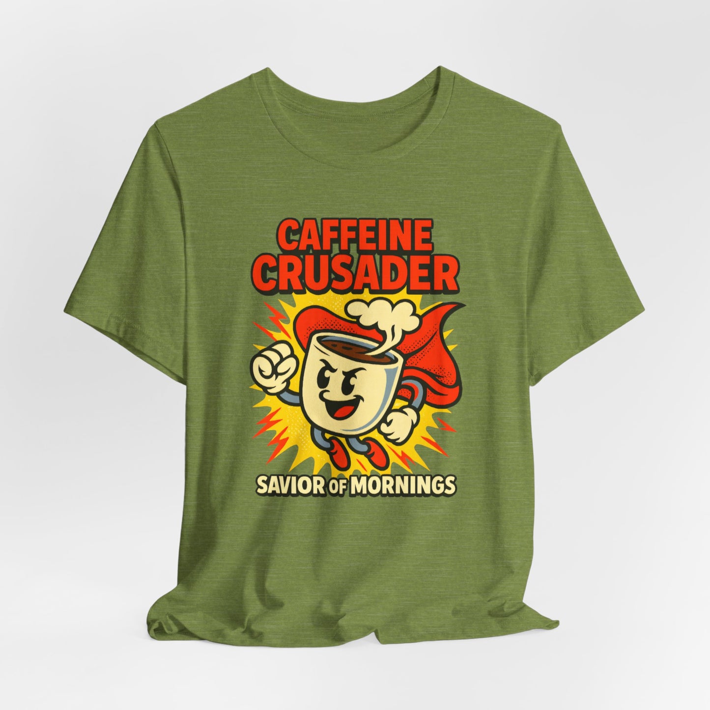 Caffeine Crusader Tee, Unisex T-Shirt, Coffee Lover Gift, Funny Graphic Tee, Morning Motivation Shirt, Birthday Gift Idea