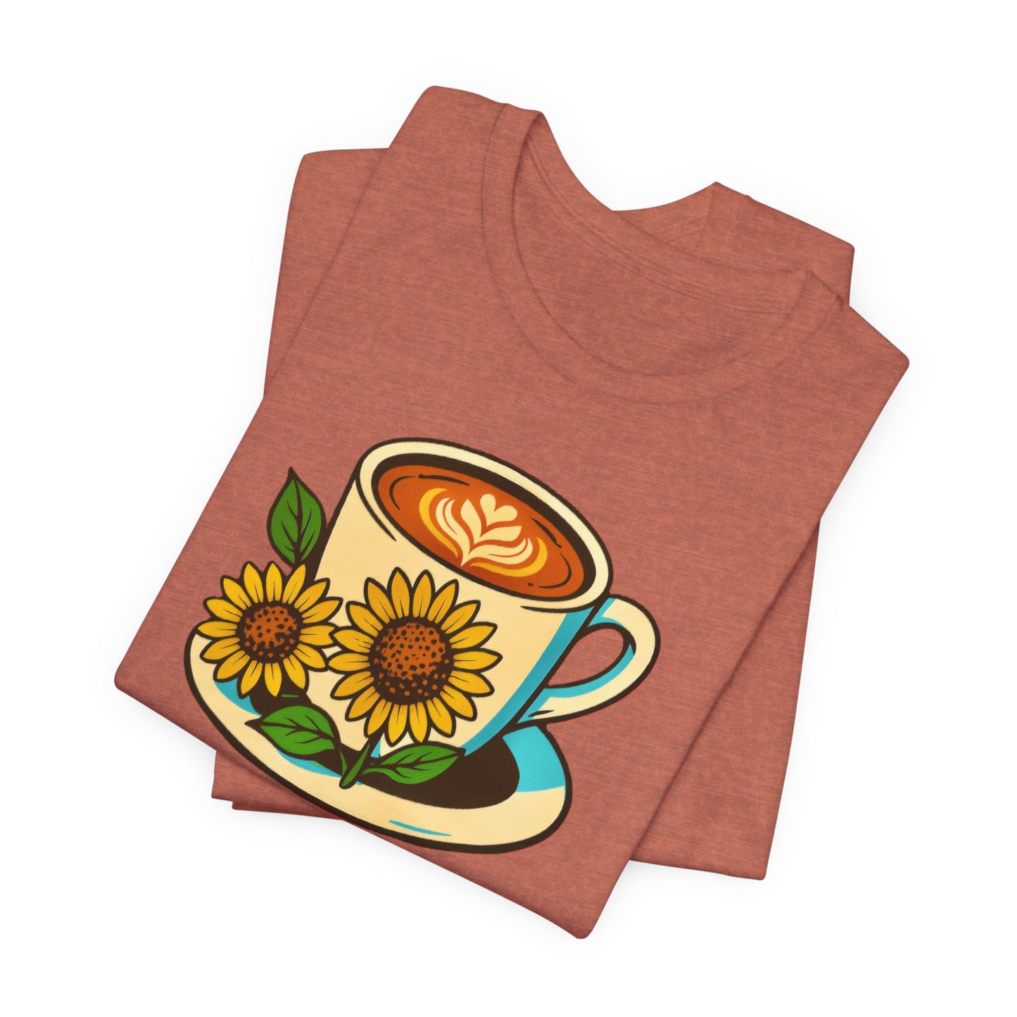 Coffee Lover Tee, Unisex Coffee Short Sleeve Shirt, Sunflower Graphic Tee, Best Gift for Baristas, Casual Summer Wear