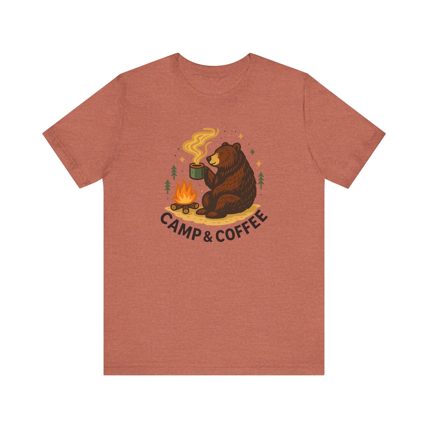 Cozy Campfire T-Shirt, Bear Graphic Tee, Outdoorsy Shirt, Coffee Lovers Gift, Adventure Clothing, Father's Day, Summer Camping Gear