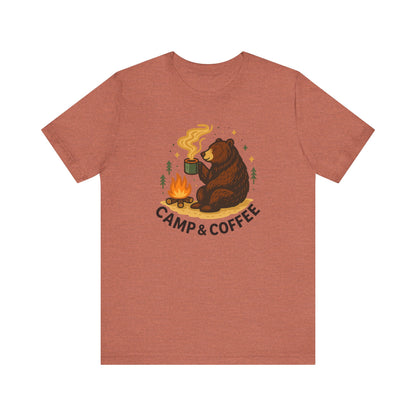 Cozy Campfire T-Shirt, Bear Graphic Tee, Outdoorsy Shirt, Coffee Lovers Gift, Adventure Clothing, Father's Day, Summer Camping Gear