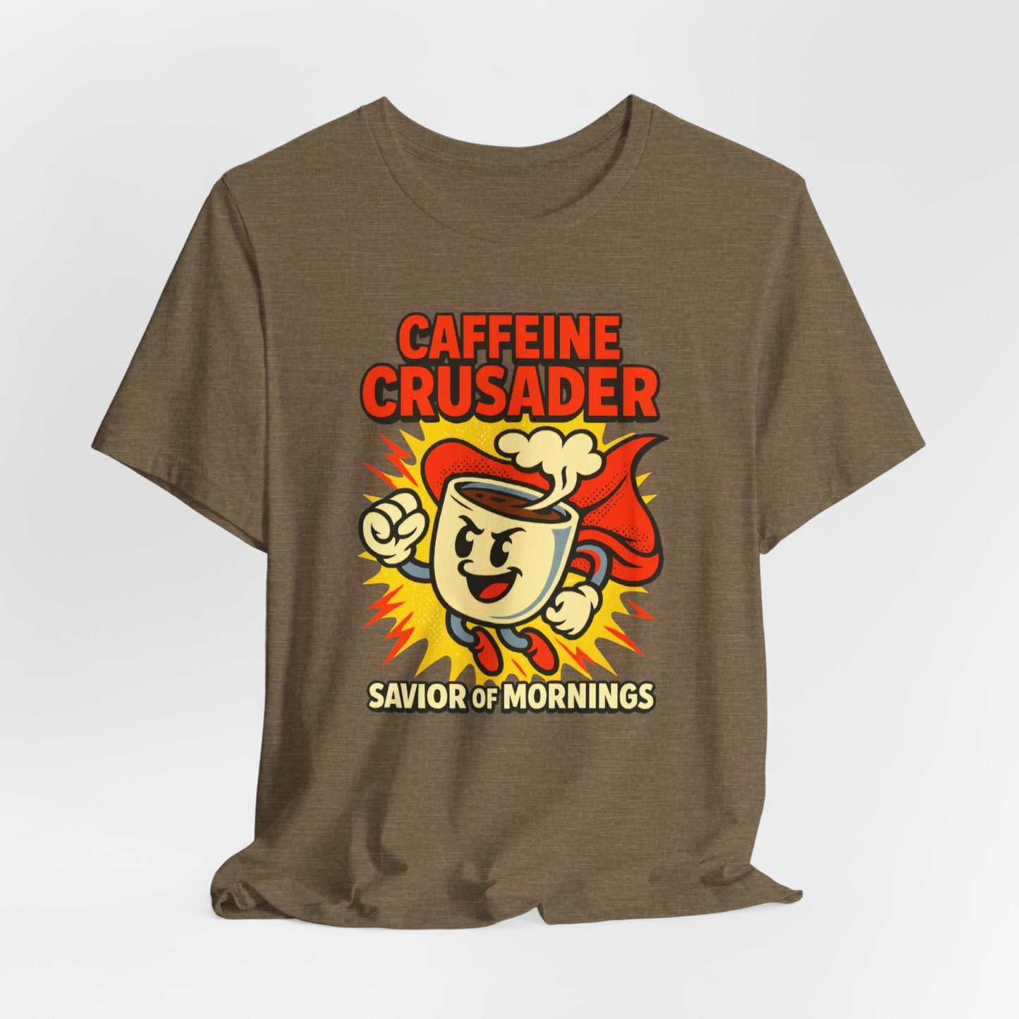 Caffeine Crusader Tee, Unisex T-Shirt, Coffee Lover Gift, Funny Graphic Tee, Morning Motivation Shirt, Birthday Gift Idea