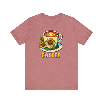 Coffee Lover Tee, Unisex Coffee Short Sleeve Shirt, Sunflower Graphic Tee, Best Gift for Baristas, Casual Summer Wear