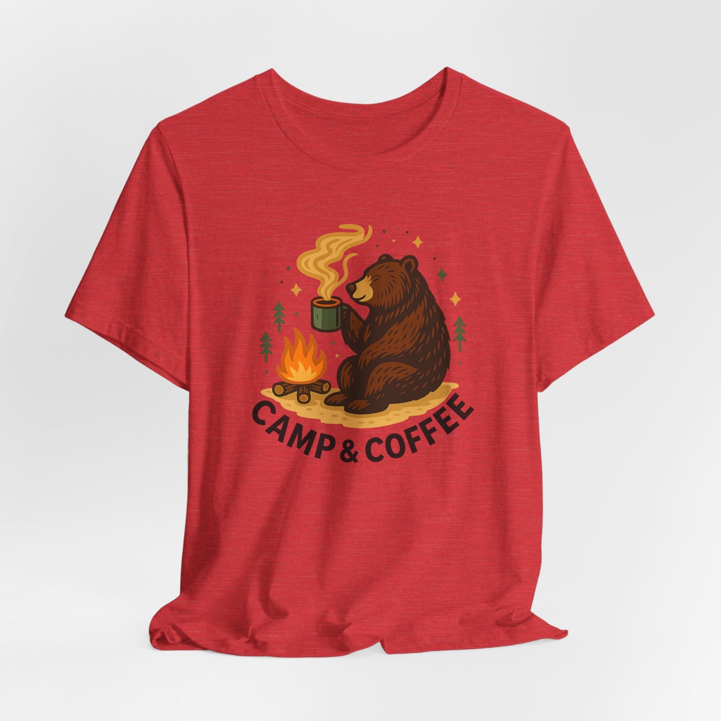 Cozy Campfire T-Shirt, Bear Graphic Tee, Outdoorsy Shirt, Coffee Lovers Gift, Adventure Clothing, Father's Day, Summer Camping Gear