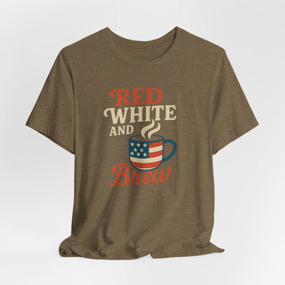 Patriotic Coffee Lover Tee, Red White and Brew Shirt, Unisex Casual T-Shirt, Gift for Coffee Enthusiasts, July 4th Celebration Tee