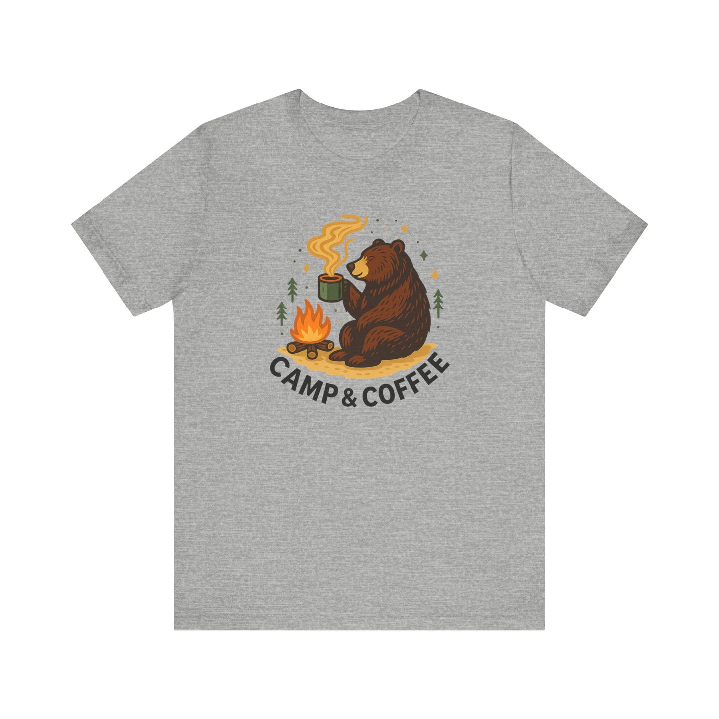 Cozy Campfire T-Shirt, Bear Graphic Tee, Outdoorsy Shirt, Coffee Lovers Gift, Adventure Clothing, Father's Day, Summer Camping Gear