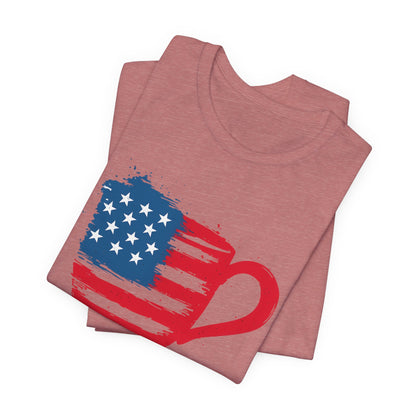 Patriotic Coffee Lover's Tee, Unisex Shirt, Independence Day Apparel, Gift for Barista, American Flag Tee, Casual Wear