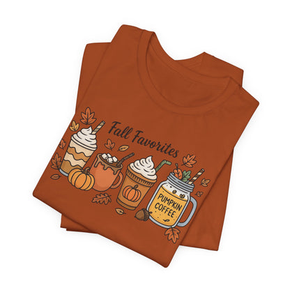 Cozy Fall Favorites Tee | Autumn Shirt, Pumpkin Coffee Top, Unisex Fall T-Shirt, Gift for Coffee Lovers, Seasonal Apparel