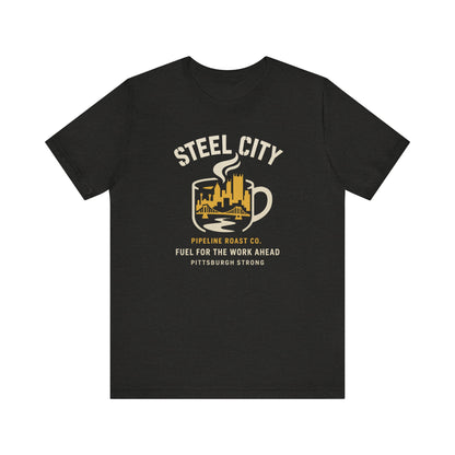 Pittsburgh Strong Coffee Tee, Short Sleeve Shirt, Unisex Graphic T-Shirt, Casual Wear, Gift for Coffee Lovers, Pittsburgh Pride