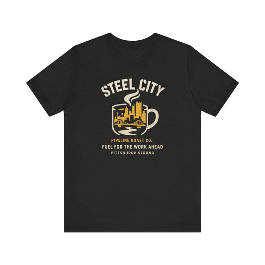 Pittsburgh Strong Coffee Tee, Short Sleeve Shirt, Unisex Graphic T-Shirt, Casual Wear, Gift for Coffee Lovers, Pittsburgh Pride