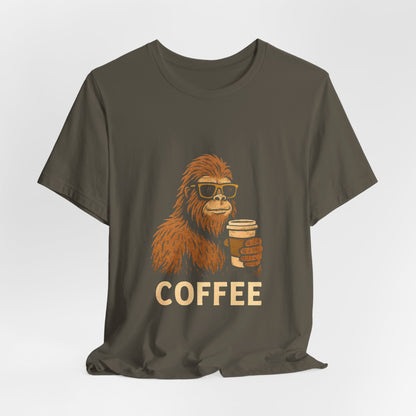 Bigfoot Drinking Coffee T-Shirt – Funny Sasquatch Coffee Tee for Coffee Lovers