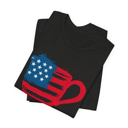 Patriotic Coffee Lover's Tee, Unisex Shirt, Independence Day Apparel, Gift for Barista, American Flag Tee, Casual Wear