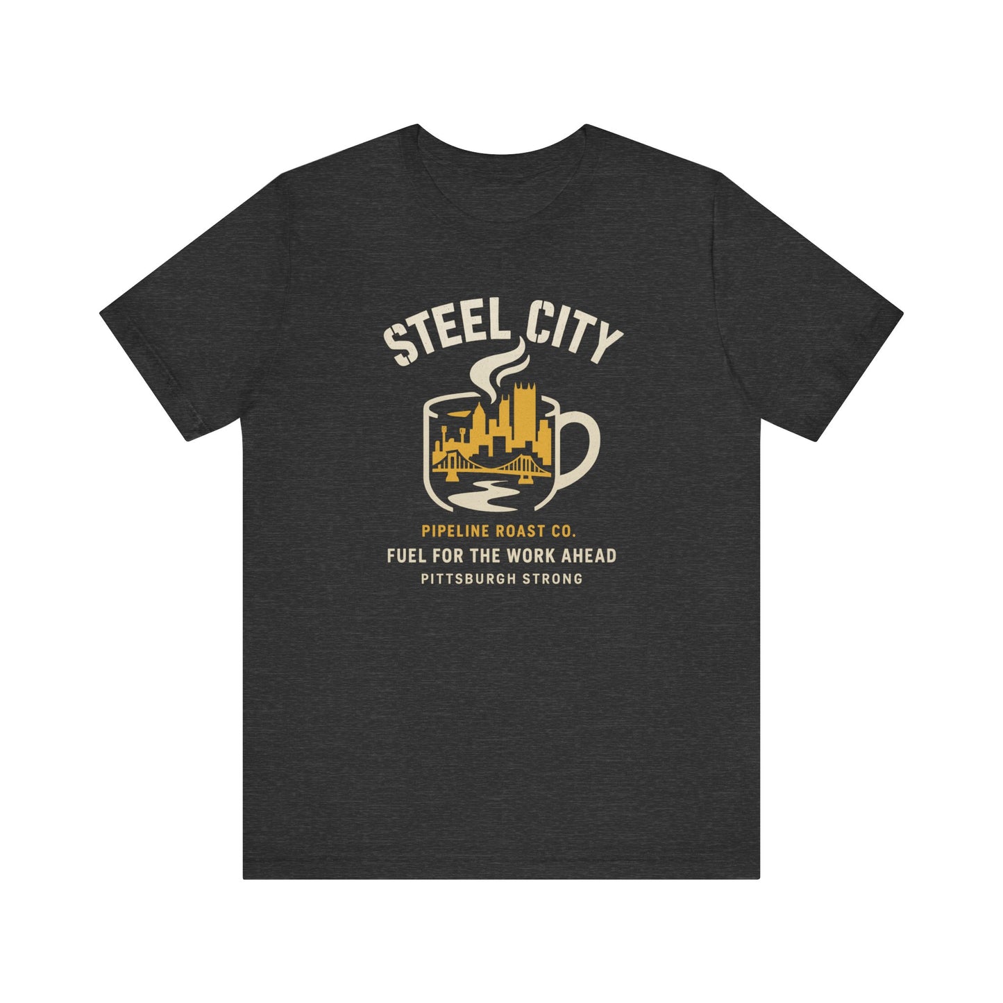 Pittsburgh Strong Coffee Tee, Short Sleeve Shirt, Unisex Graphic T-Shirt, Casual Wear, Gift for Coffee Lovers, Pittsburgh Pride