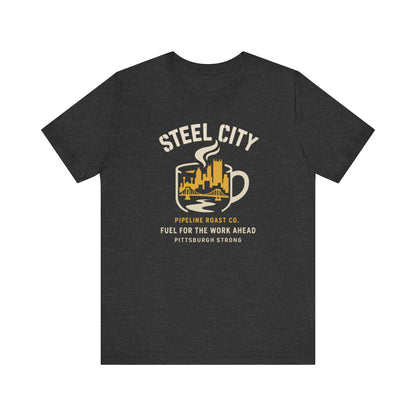 Pittsburgh Strong Coffee Tee, Short Sleeve Shirt, Unisex Graphic T-Shirt, Casual Wear, Gift for Coffee Lovers, Pittsburgh Pride