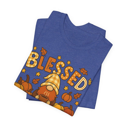 Fall Gnome Blessed Tee, Autumn T-Shirt, Thanksgiving Wear, Seasonal Shirt, Cozy Fall Apparel Gift