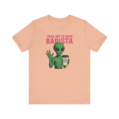 Alien Barista Tee, Funny Coffee Lover Shirt, Unisex Graphic Tee, Gift for Barista, Unique Casual Wear, Quirky Humor Top