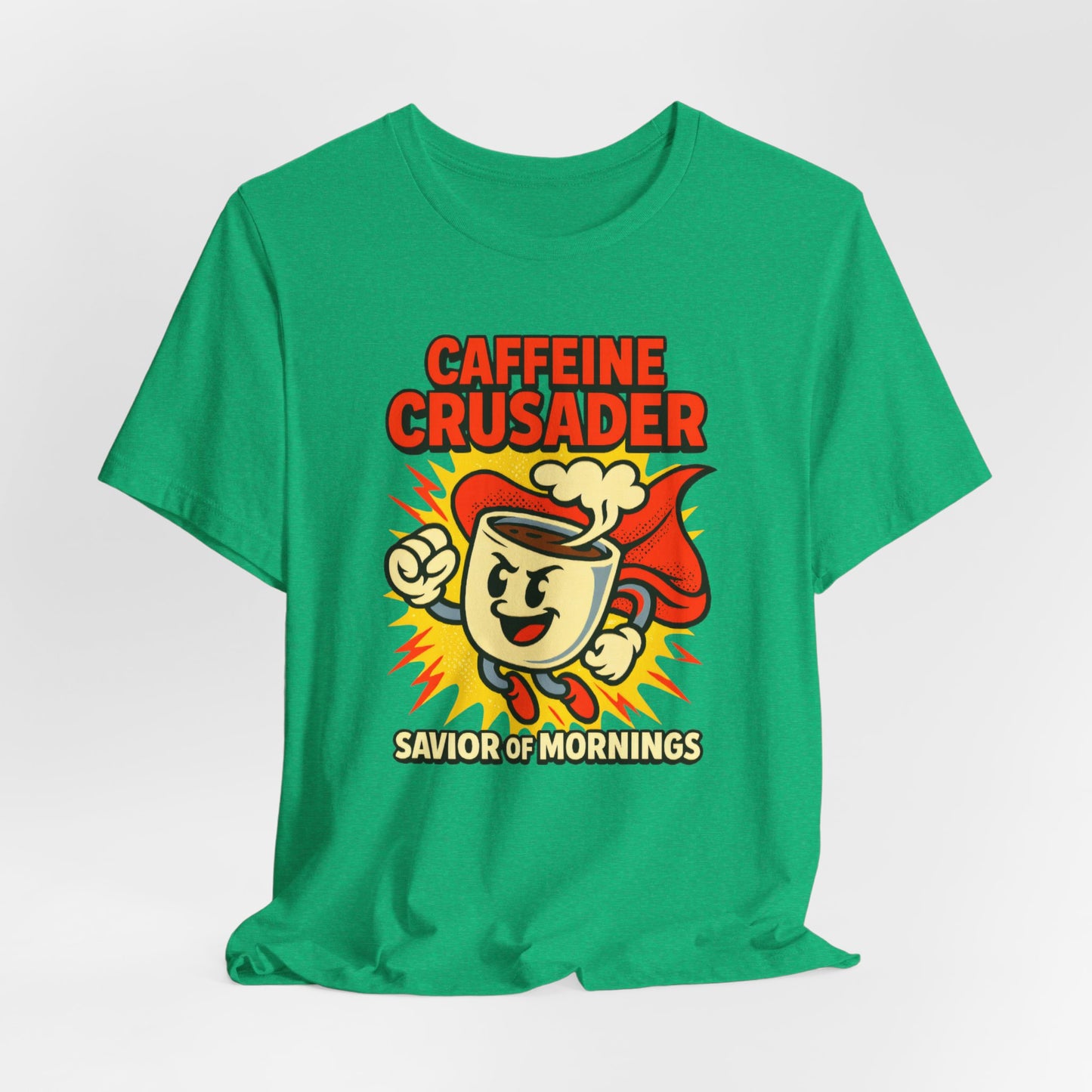 Caffeine Crusader Tee, Unisex T-Shirt, Coffee Lover Gift, Funny Graphic Tee, Morning Motivation Shirt, Birthday Gift Idea