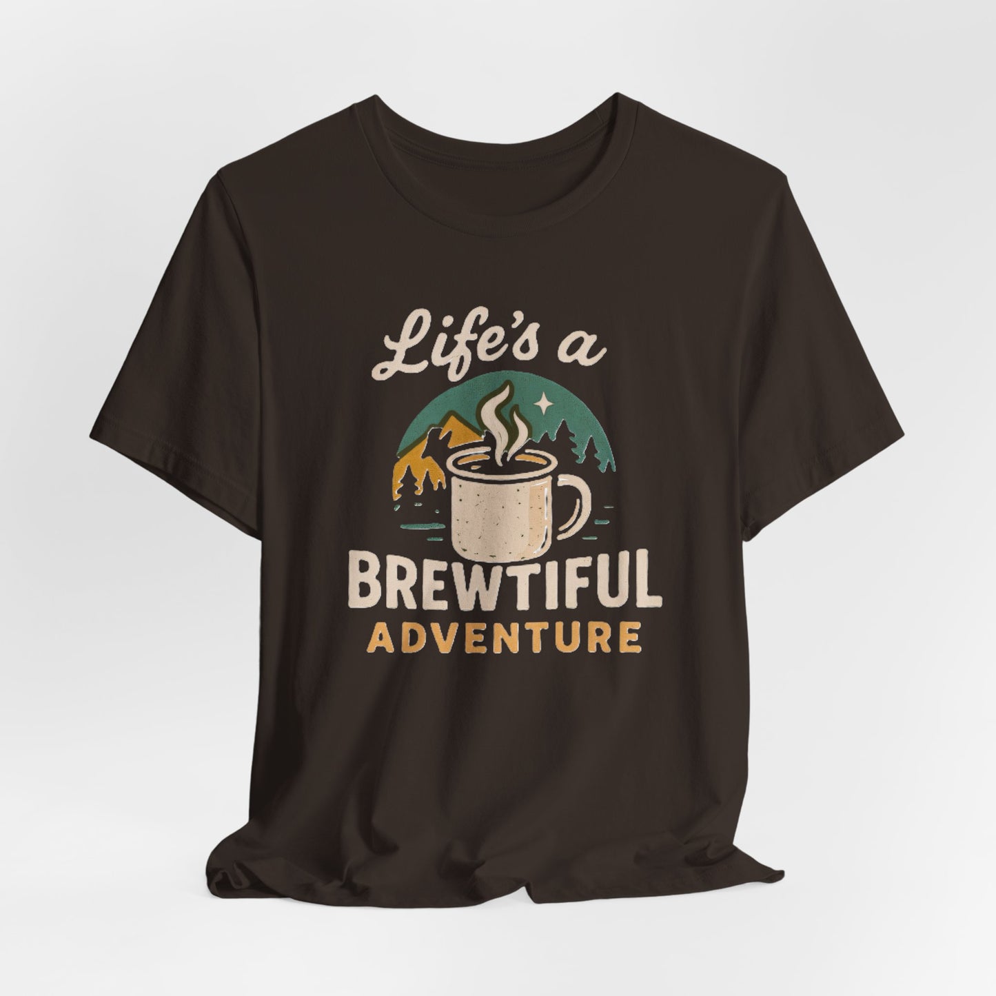 Brewtiful Adventure Tee - Unisex Short Sleeve T-Shirt, Coffee Lover Gift, Hiking Apparel, Adventure Shirt, Travel Outfit