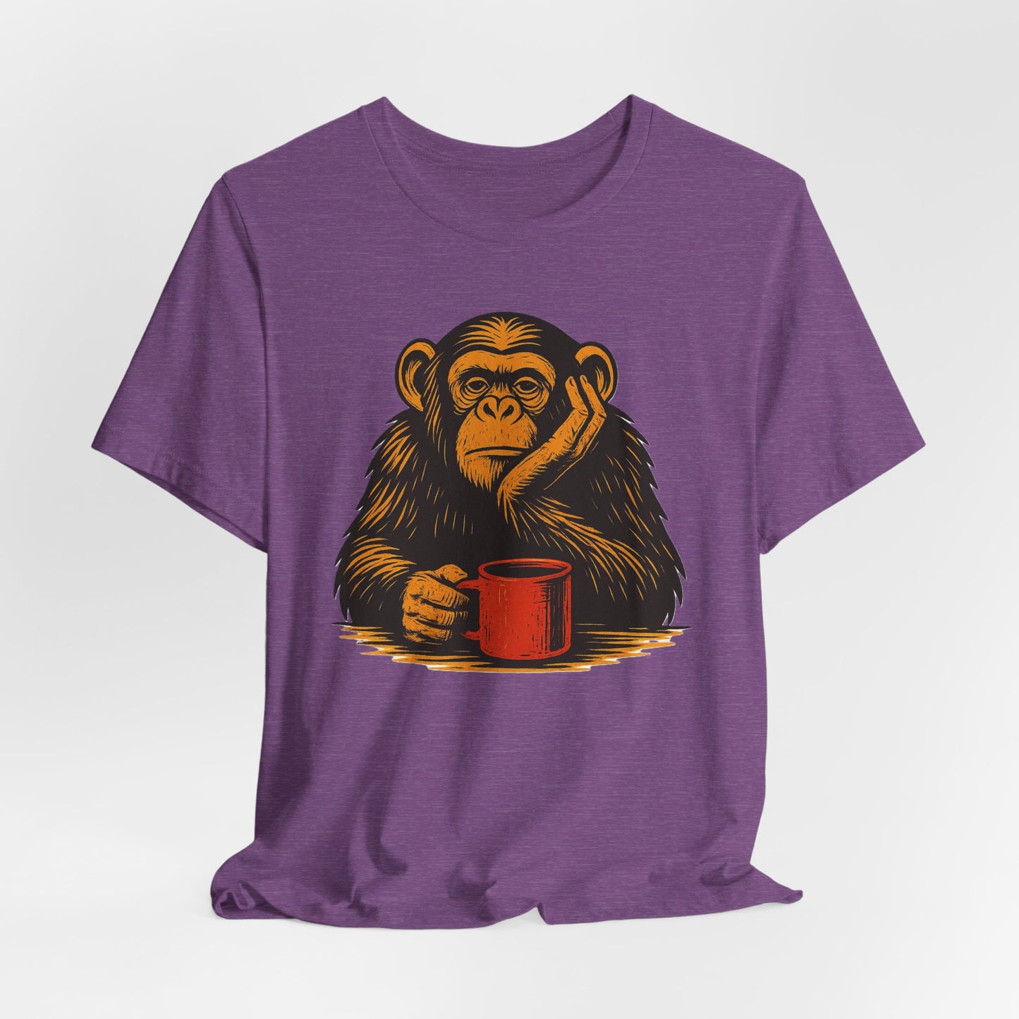 Charming Chimpanzee Coffee Tee, Relaxed Vibes, Gift for Animal Lovers, Everyday Comfort, Perfect for Coffee Lovers