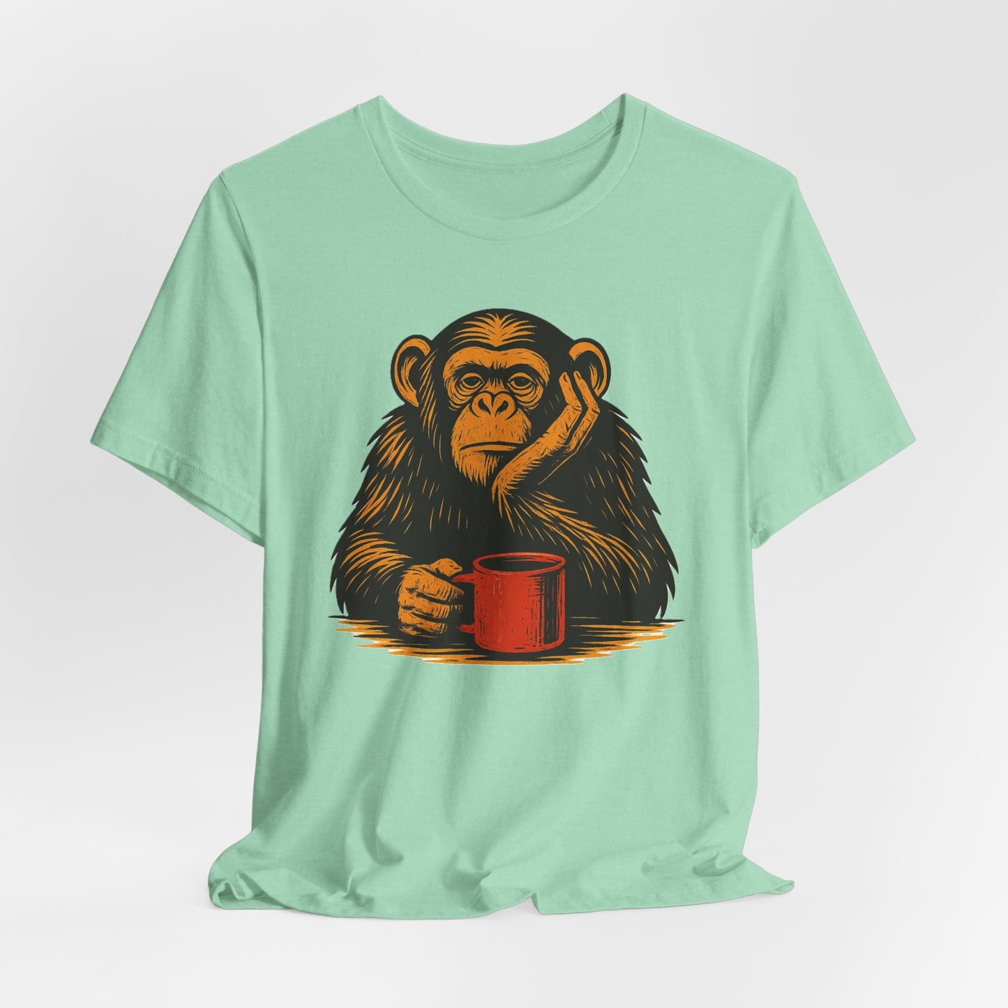 Charming Chimpanzee Coffee Tee, Relaxed Vibes, Gift for Animal Lovers, Everyday Comfort, Perfect for Coffee Lovers