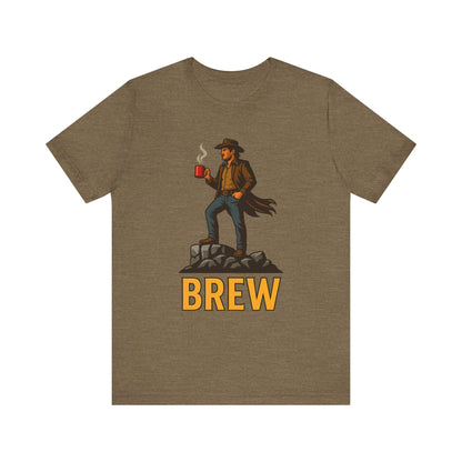 Brew Adventure Tee: Vintage Graphic Unisex Shirt, Coffee Lover Gift, Casual Wear, Hiking Apparel, Men's & Women's Fashion