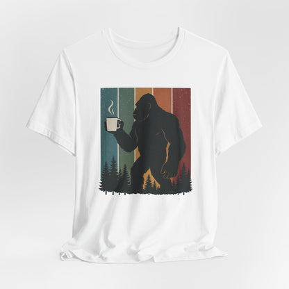 Bigfoot Coffee Lover Shirt – Retro Sasquatch Tee, Funny Outdoor & Nature Gift for Coffee Fans